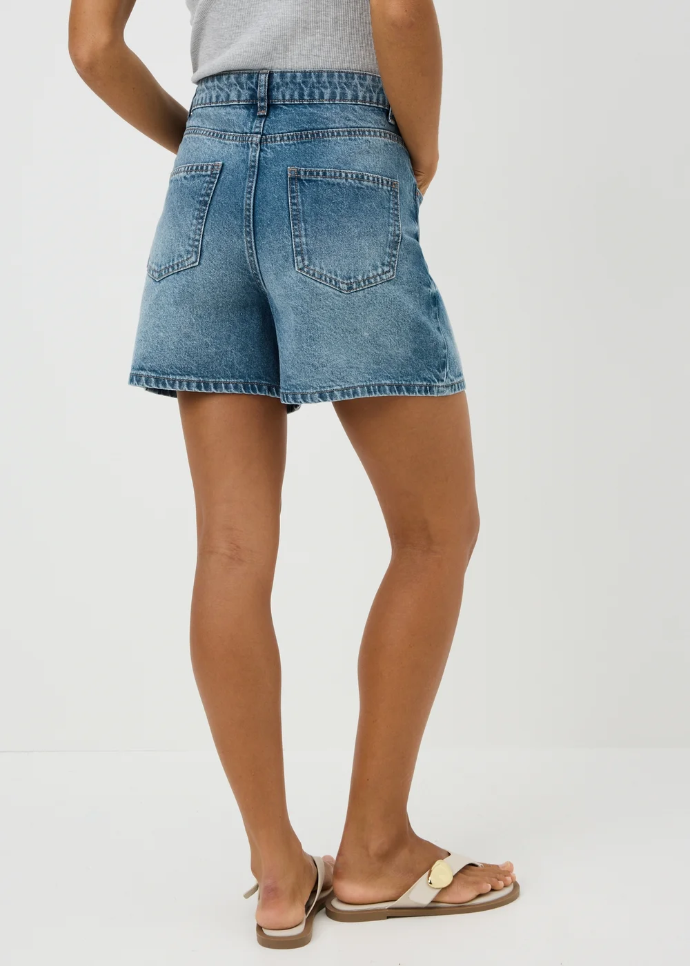 Mid Wash Mom Denim Shorts - 8 Image 1