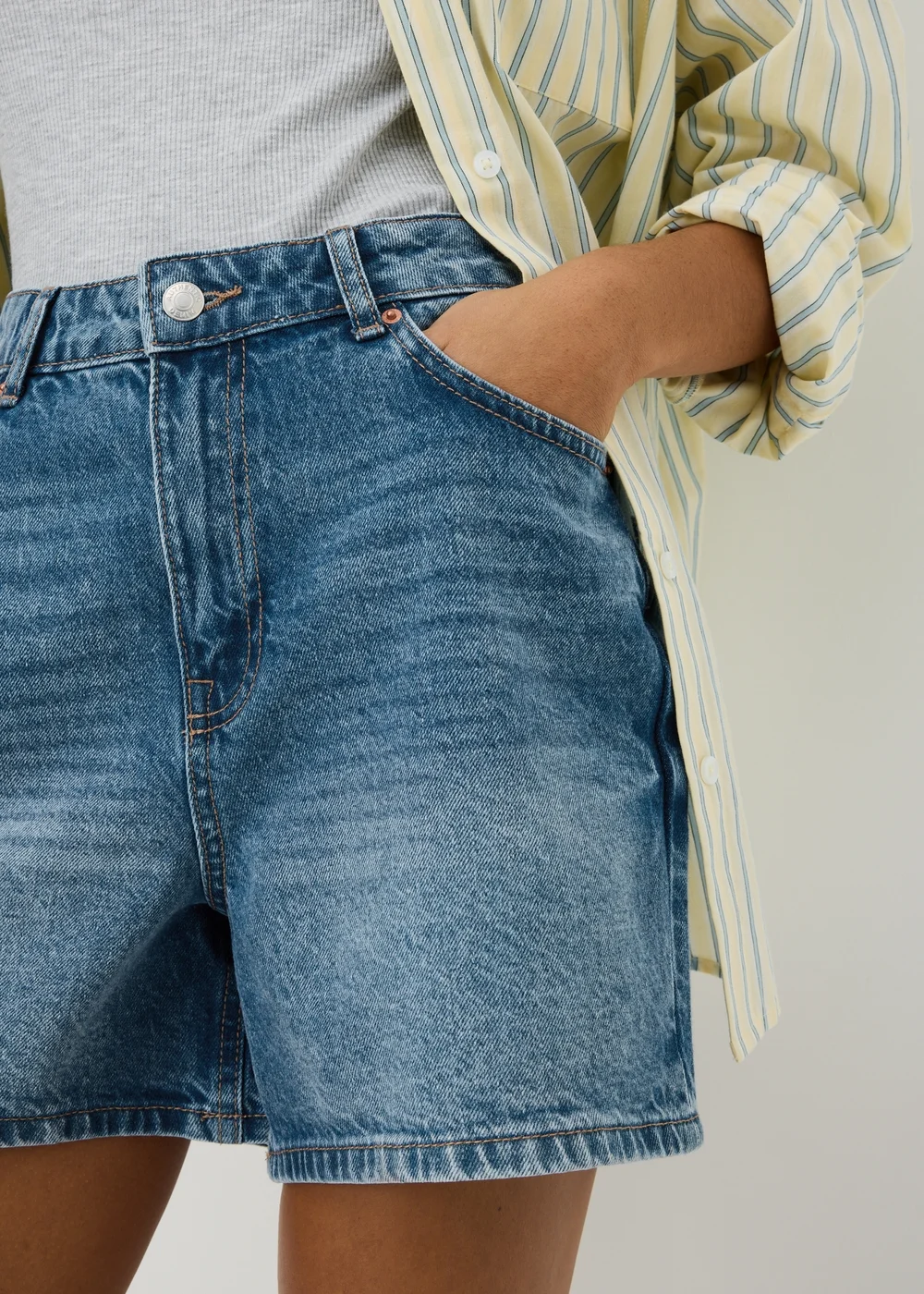 Mid Wash Mom Denim Shorts - 8 Image 2
