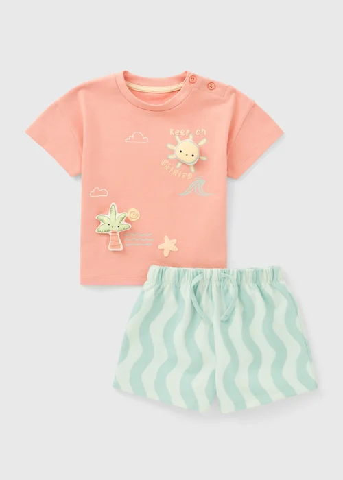 Baby Multicolour 3D Holiday Top & Short Set (0-23mths) - Up to 1 Month Image 1