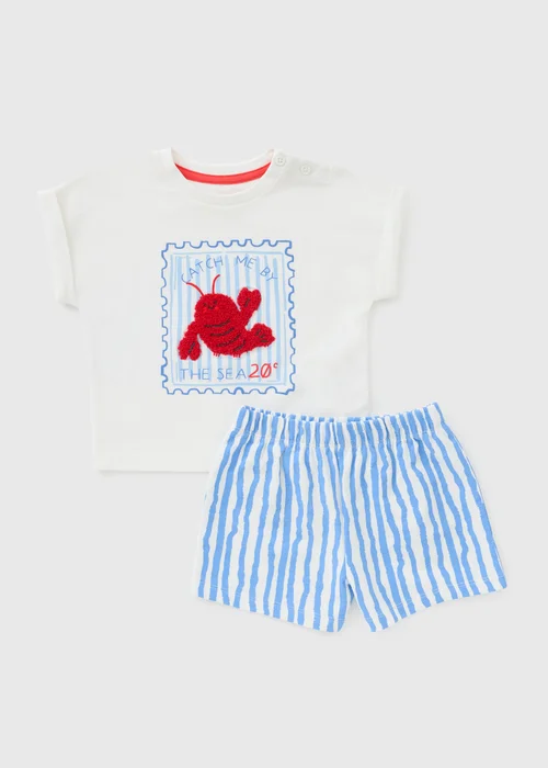 Baby Blue Lobster Stripe Top & Short Set (0-23mths) - Up to 1 Month Image 1
