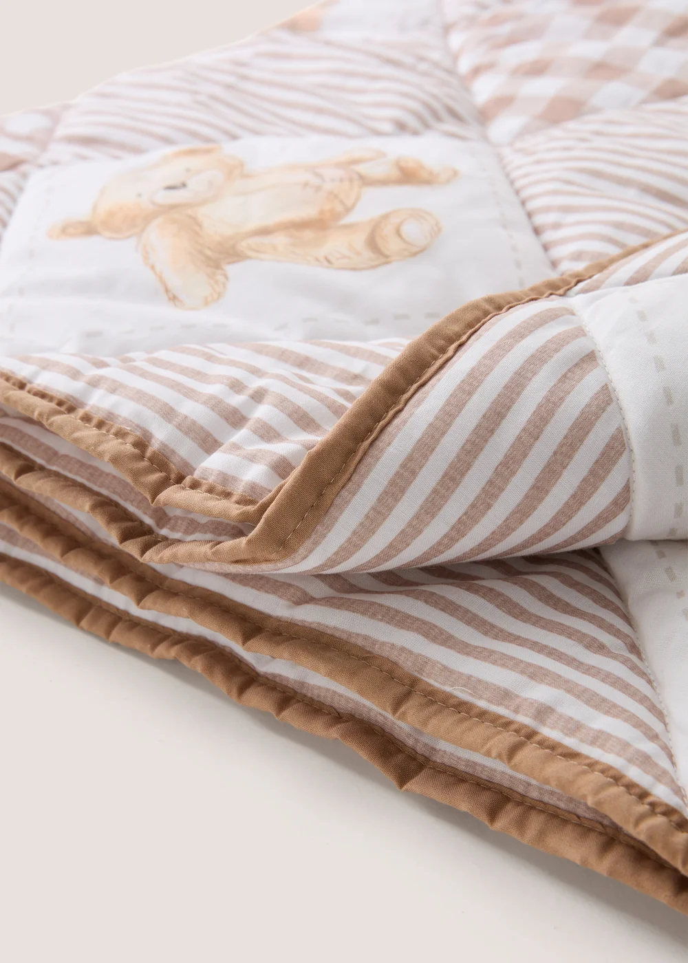 Beige Patch Teddy Bear Patchwork Large Quilted Throw Image 2
