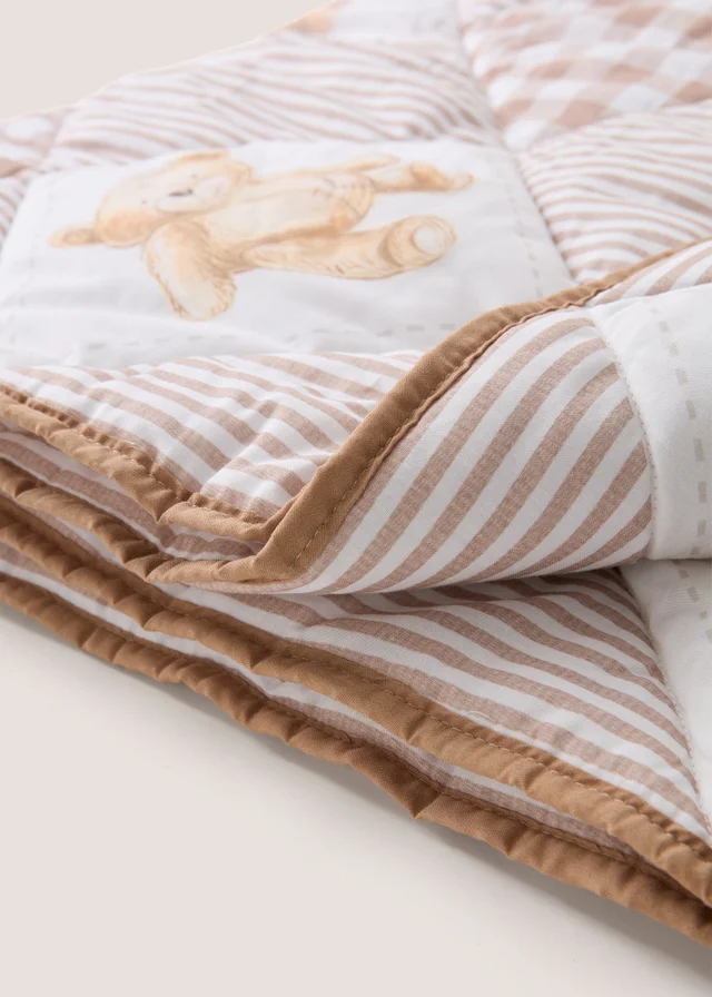 Beige Patch Teddy Bear Patchwork Large Quilted Throw