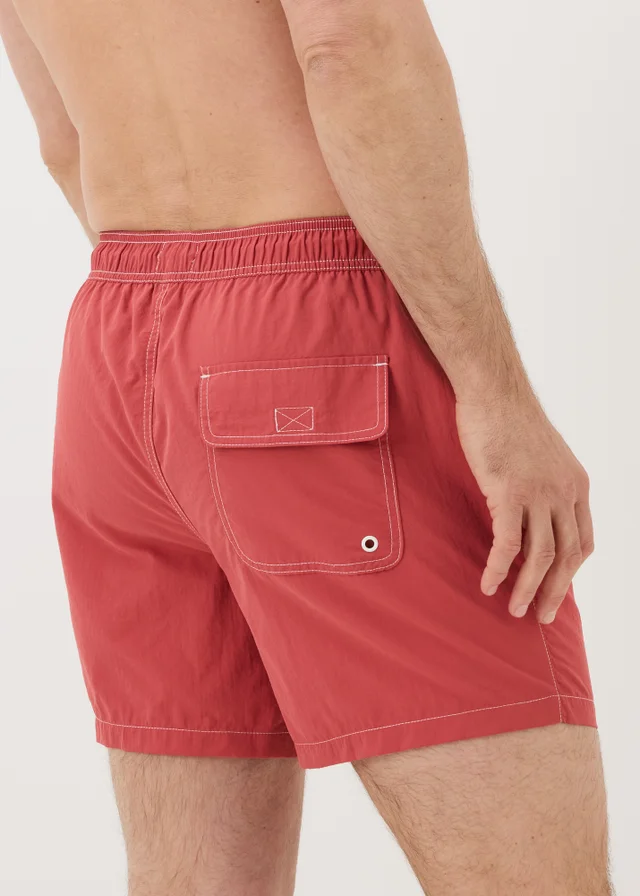 Red Contrast Stitch Swim Shorts