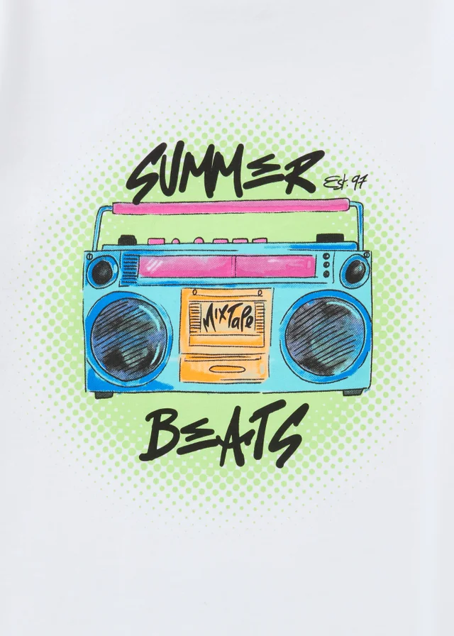 Boys White Summer Beats T-Shirt (7-15yrs)