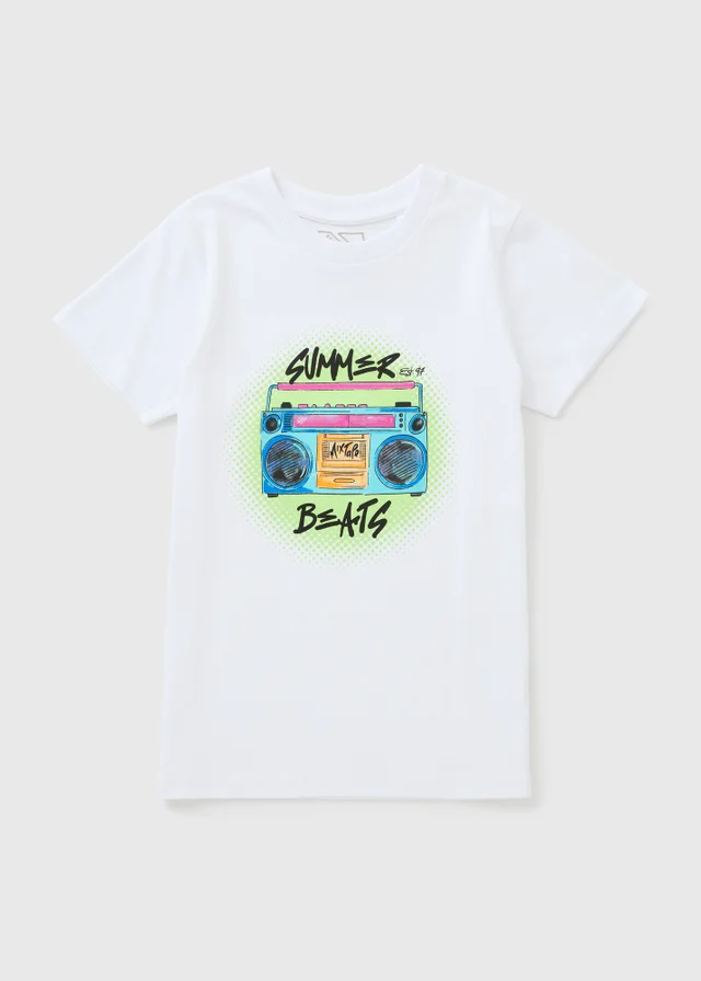 Boys White Summer Beats T-Shirt (7-15yrs)