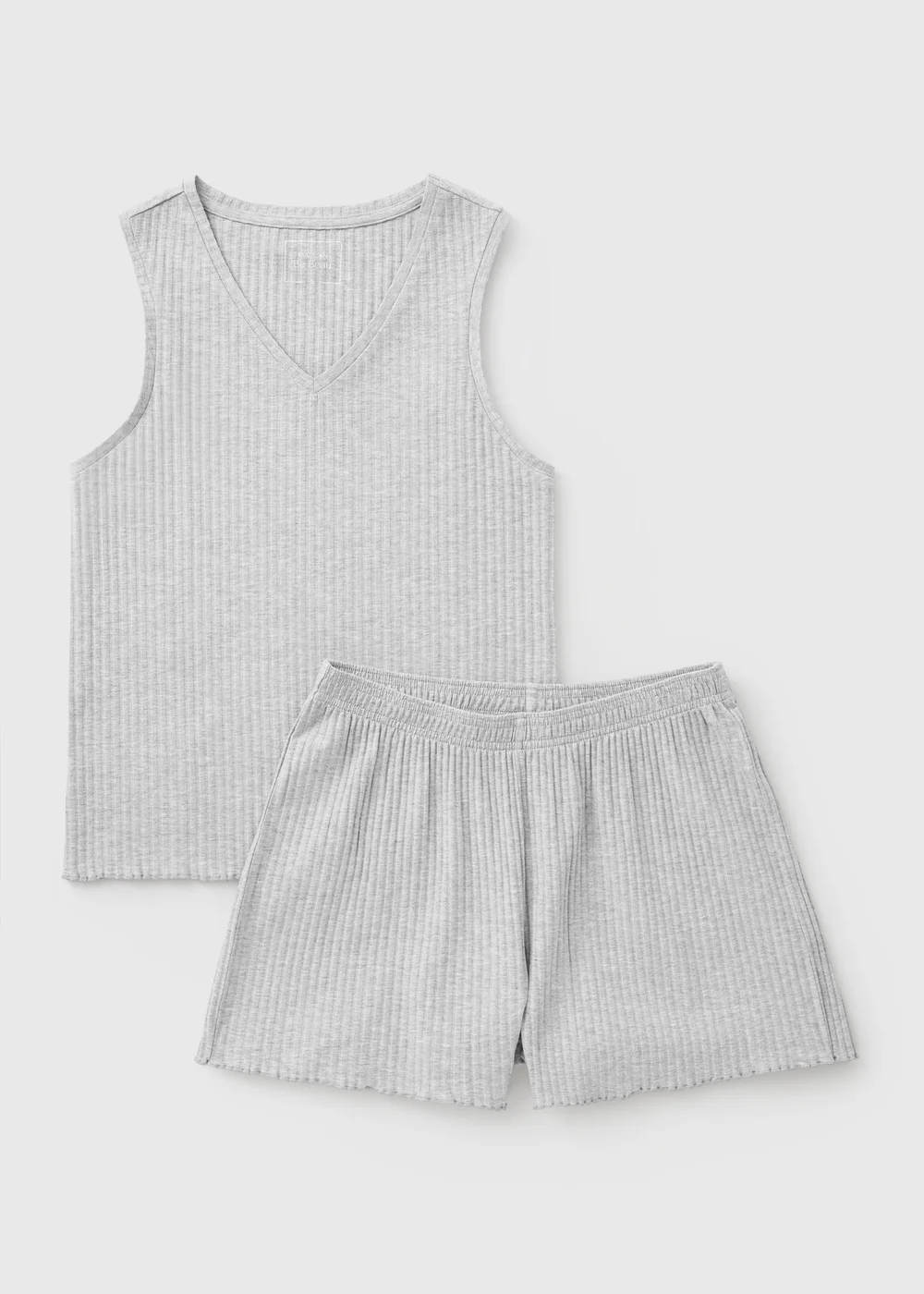 Grey Ribbed Vest Short Pyjama Set - XS Image 2