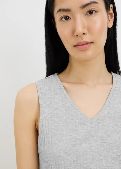 Grey Ribbed Vest Short Pyjama Set - XS Image 1
