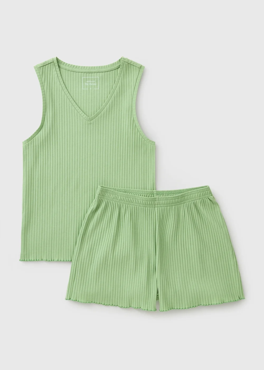 Green Ribbed Vest Short Pyjama Set - M Image 2