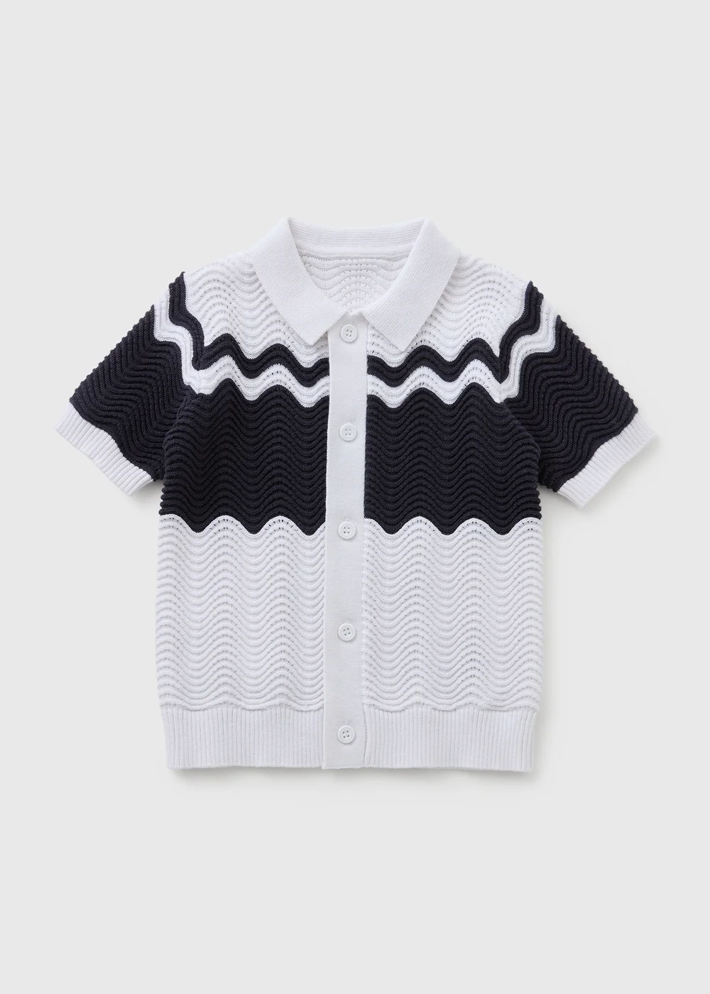 Boys Navy Wave Crochet Shirt (1-7yrs) - 6-7 Yrs Image 1