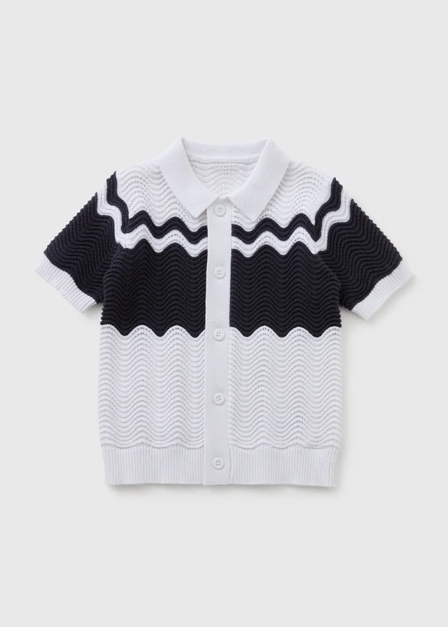 Boys Navy Wave Crochet Shirt (1-7yrs)