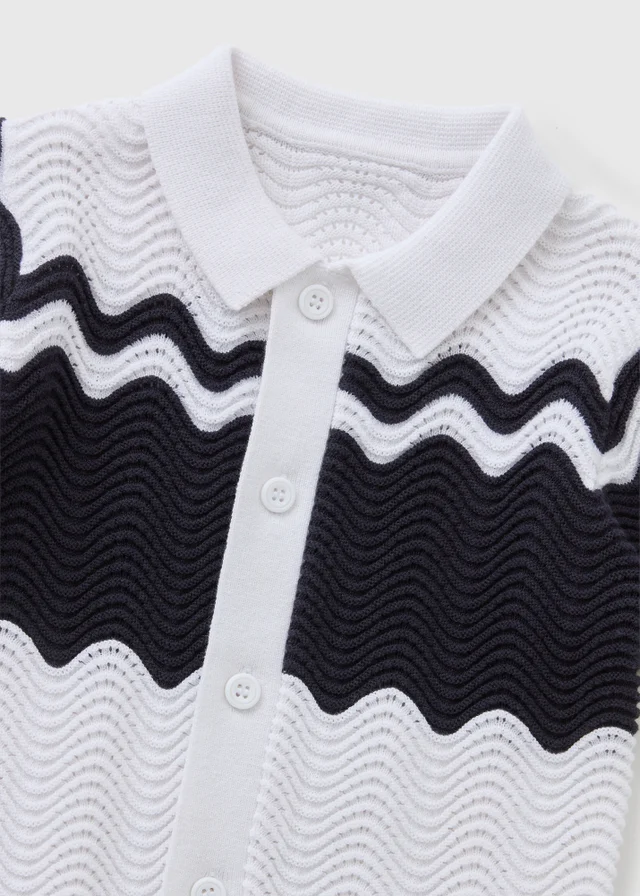 Boys Navy Wave Crochet Shirt (1-7yrs)