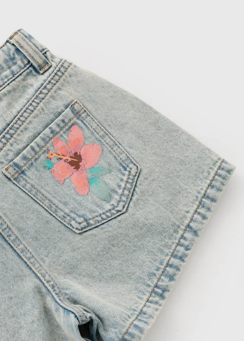 Girls Light Blue Hibiscus Flower Denim Shorts (7-15yrs) - 7 Yrs Image 2
