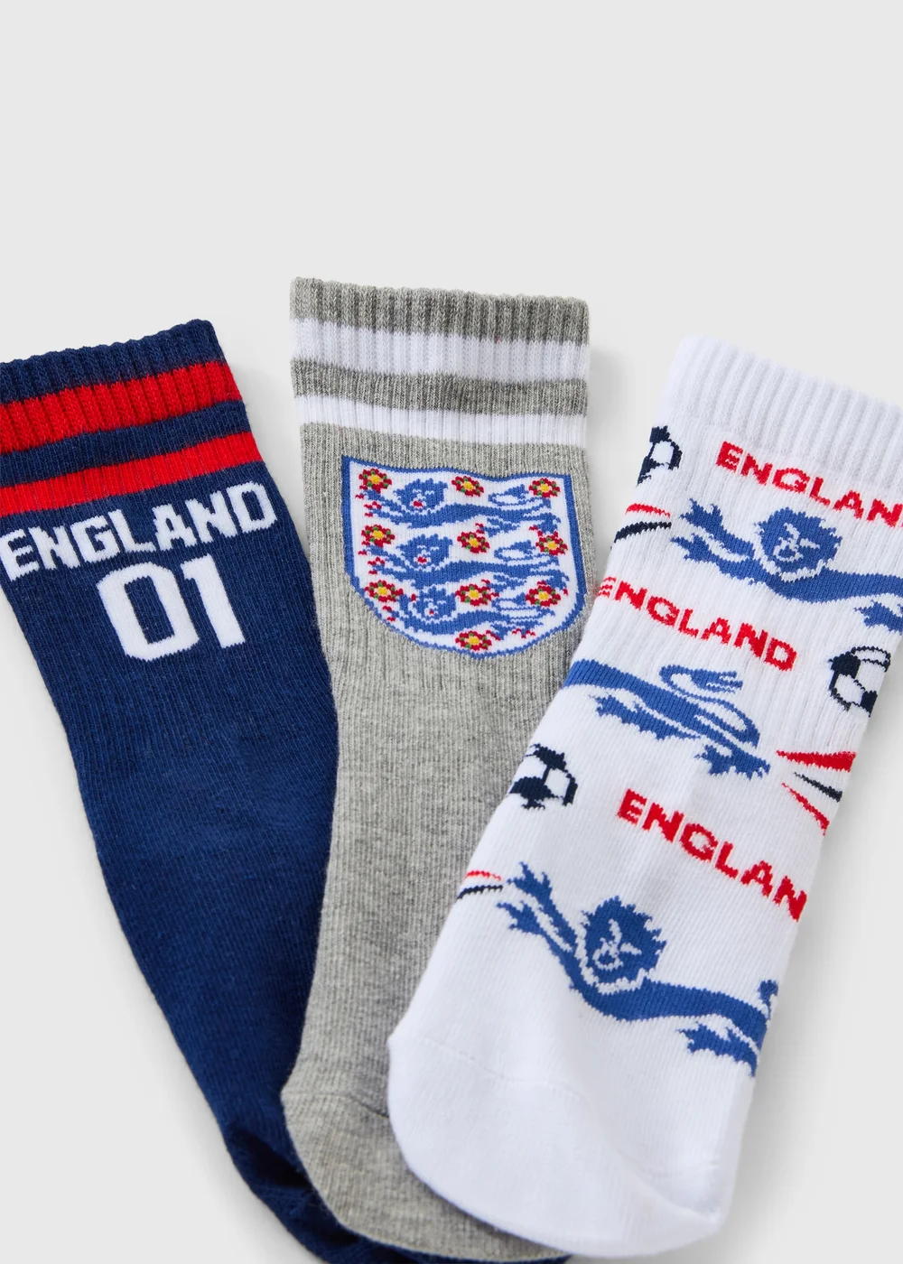 England 3 Pack Boys Football Multicolour Socks (Younger 9-Older 6.5) - Sizes 9-12 Image 2