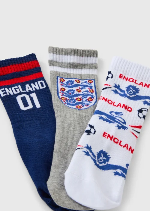 England 3 Pack Boys Football Multicolour Socks (Younger 9-Older 6.5) - Sizes 9-12 Image 2
