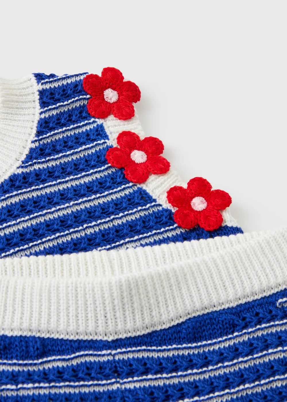 Girls Blue Stripe Flower Knit Vest & Short Set (1-7yrs) - 1-1.5 Yrs Image 2