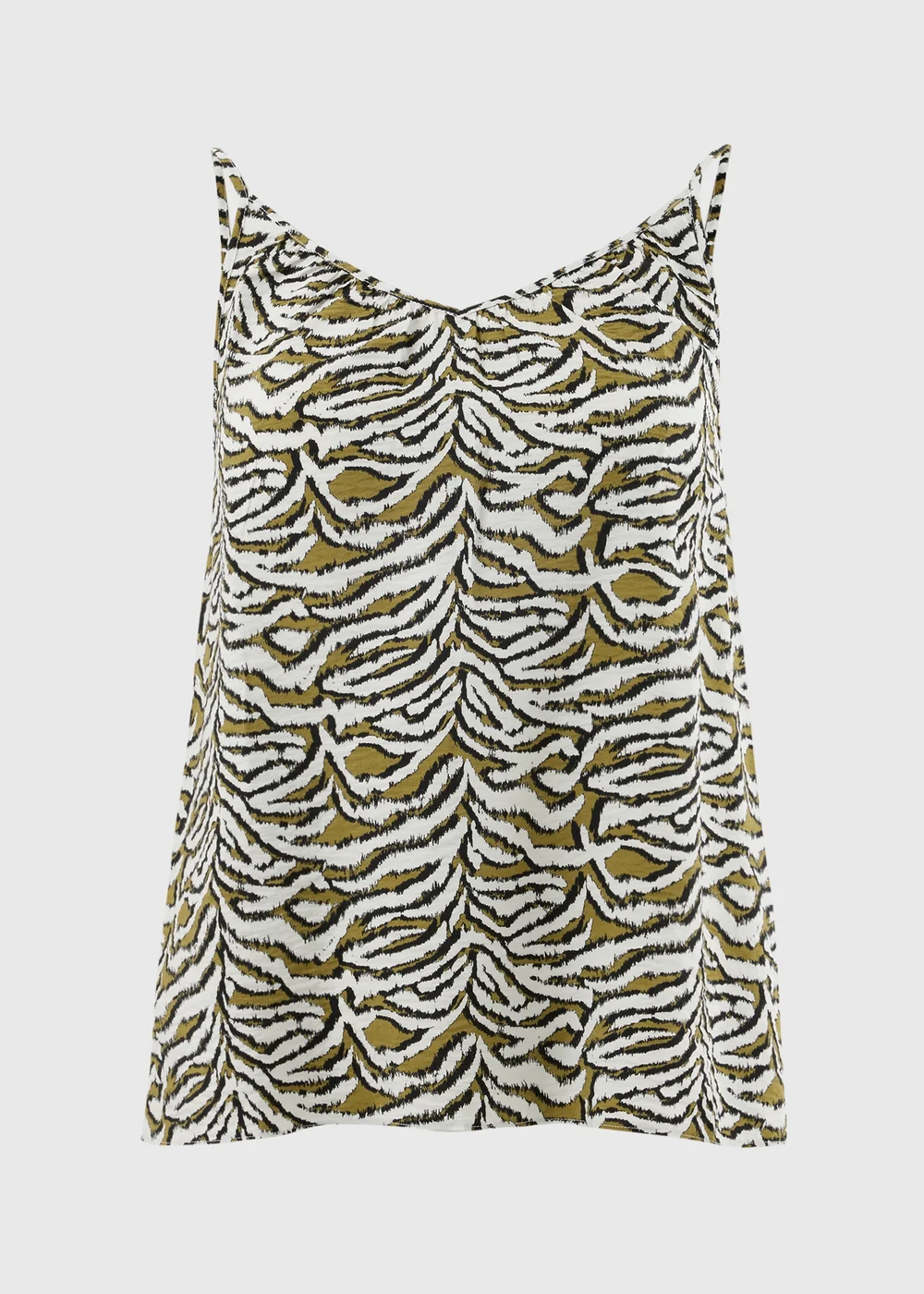 Khaki Zebra Print Ruched Cami Top - 26 Image 1