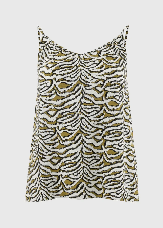 Khaki Zebra Print Ruched Cami Top