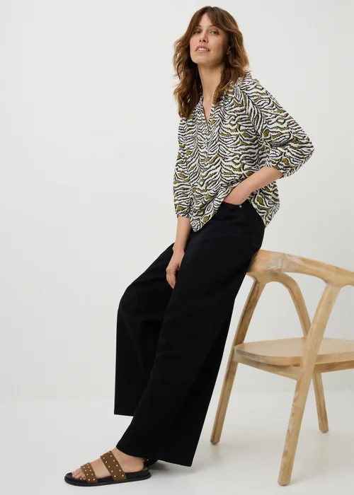 Khaki Zebra Print 3/4 Sleeve Popover Blouse - 8 Image 2