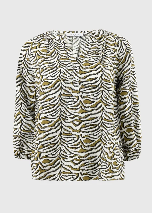 Khaki Zebra Print 3/4 Sleeve Popover Blouse - 8 Image 3