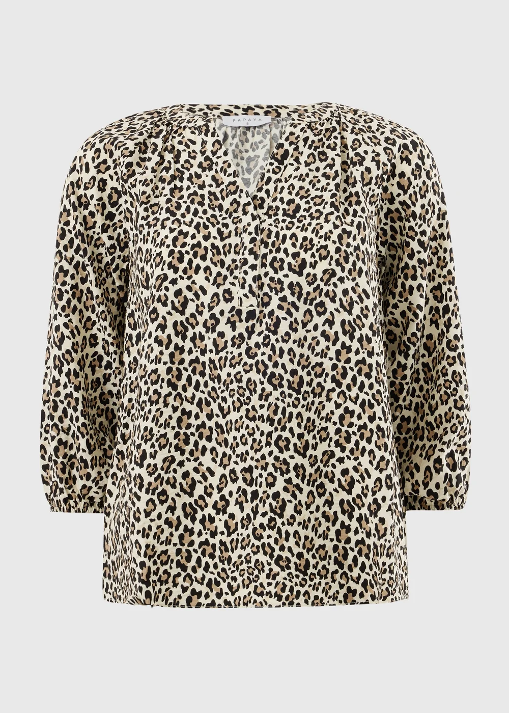 Brown Leopard Print 3/4 Sleeve Popover Blouse - 8 Image 3