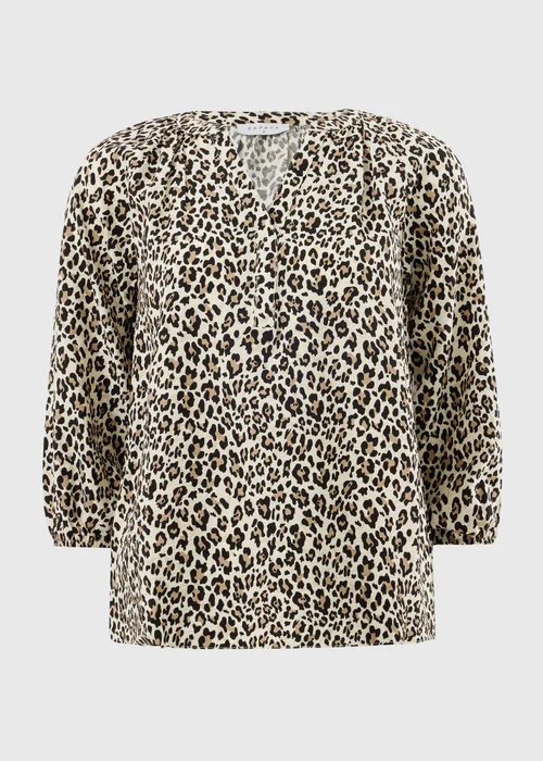 Brown Leopard Print 3/4 Sleeve Popover Blouse - 8 Image 3
