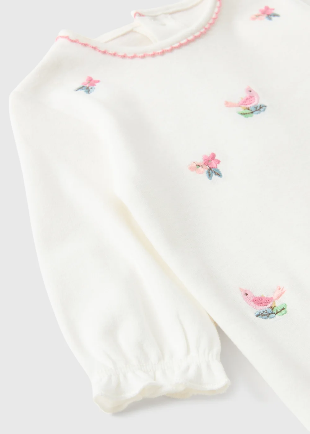 Baby White Floral Embroidery Sleepsuit (Newborn-12mths) - First Size Image 2