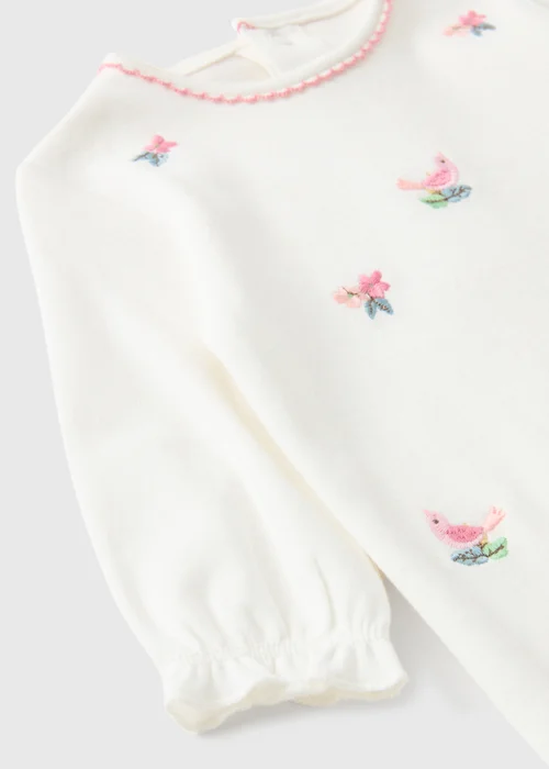 Baby White Floral Embroidery Sleepsuit (Newborn-12mths) - First Size Image 2
