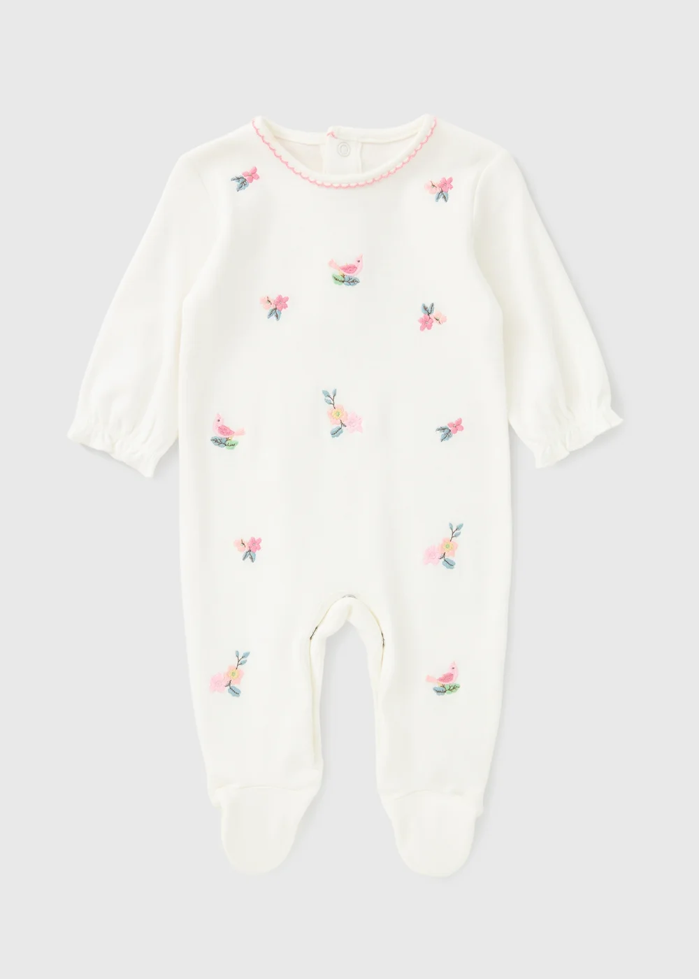 Baby White Floral Embroidery Sleepsuit (Newborn-12mths) - First Size Image 1