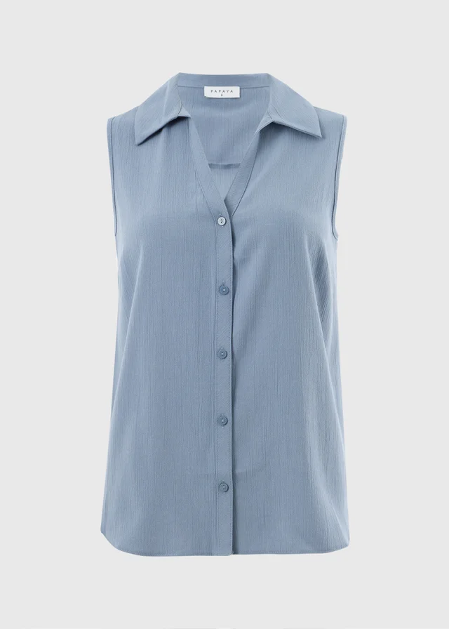 Blue Sleeveless Clipper Shirt