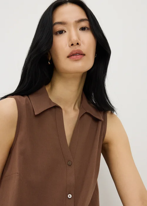 Chocolate Brown Sleeveless Clipper Shirt - 26 Image 2