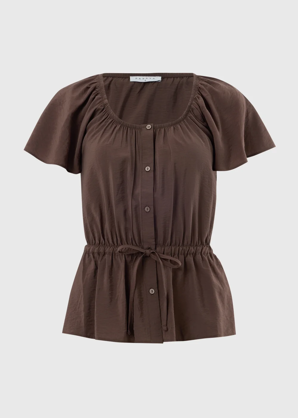 Chocolate Brown Angel Sleeve Tie Waist Shirt - 26 Image 2