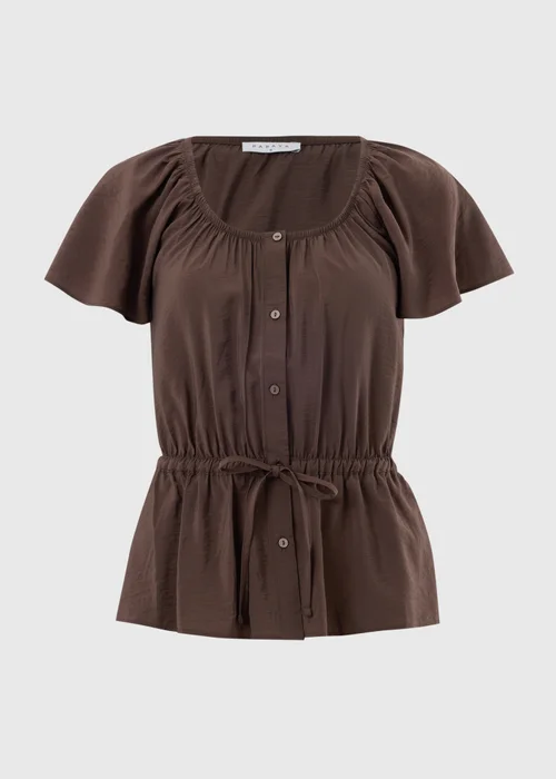 Chocolate Brown Angel Sleeve Tie Waist Shirt - 26 Image 2