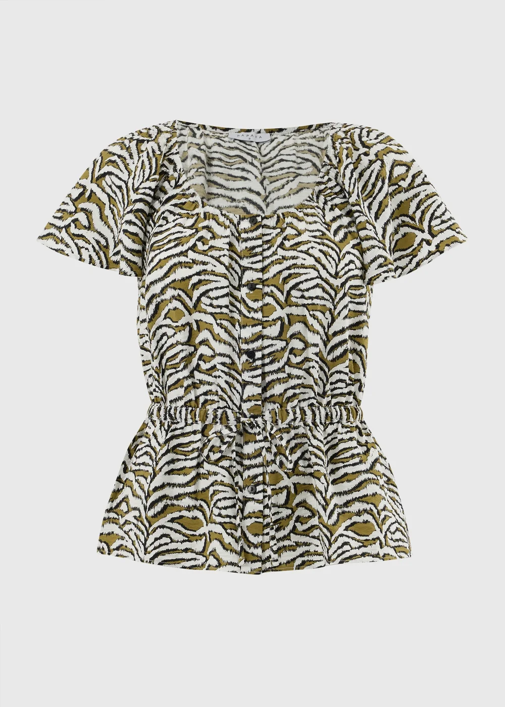 Khaki Zebra Print Angel Sleeve Tie Waist Shirt - 8 Image 3
