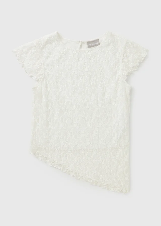 Girls Cream Lace Asymmetric Top (7-15yrs)