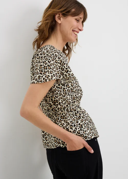Brown Leopard Print Angel Sleeve Tie Waist Shirt - 10 Image 2