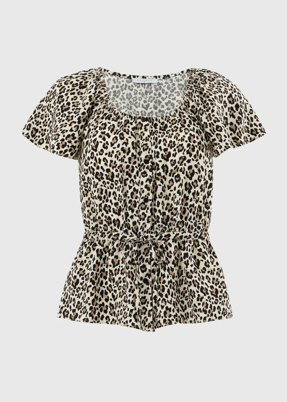 Brown Leopard Print Angel Sleeve Tie Waist Shirt - 10 Image 3