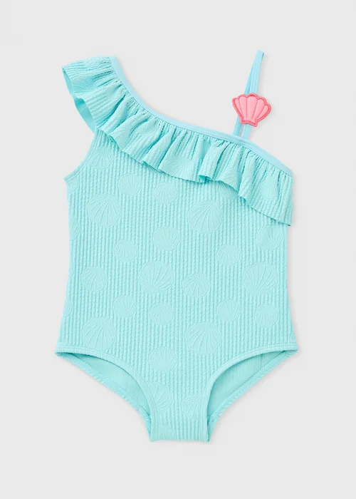 Girls Blue Shell One Shoulder Swimming Costume (1-7yrs) - 1-1.5 Yrs Image 1
