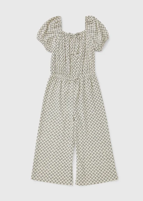 Girls Cream Ditsy Aztec Crinkle Jumpsuit (7-15yrs) - 7 Yrs Image 1