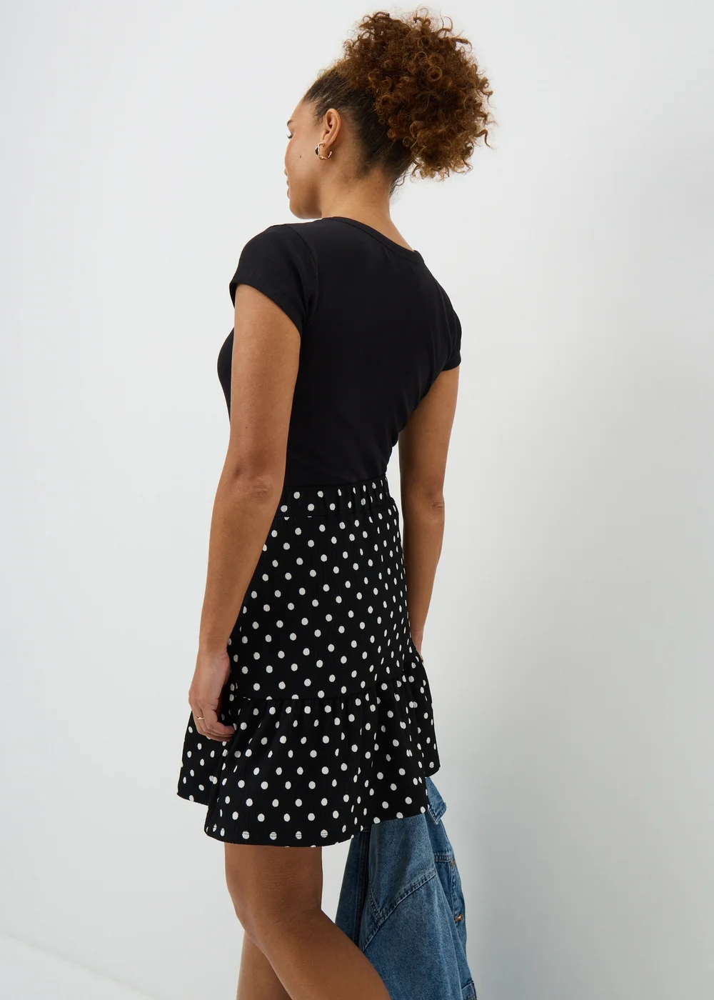 Black Polka Dot Jersey Mini Skirt - 8 Image 2