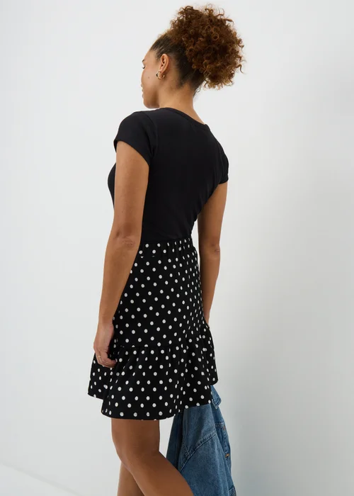 Black Polka Dot Jersey Mini Skirt - 8 Image 2