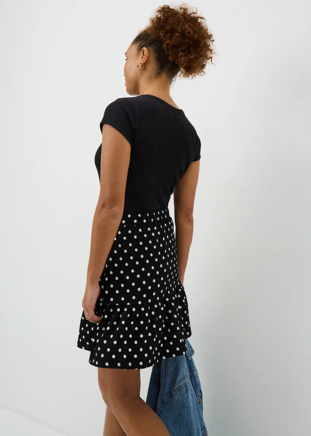 Black Polka Dot Jersey Mini Skirt