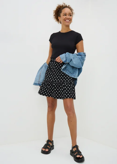 Black Polka Dot Jersey Mini Skirt - 8 Image 1