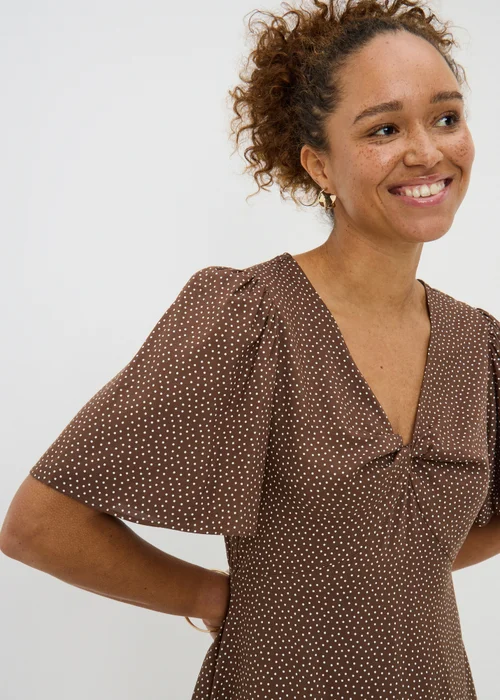 Chocolate Brown Spot Print Mini Tea Dress - Size 8 Image 3