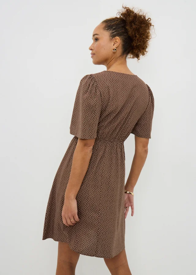 Chocolate Brown Spot Print Mini Tea Dress