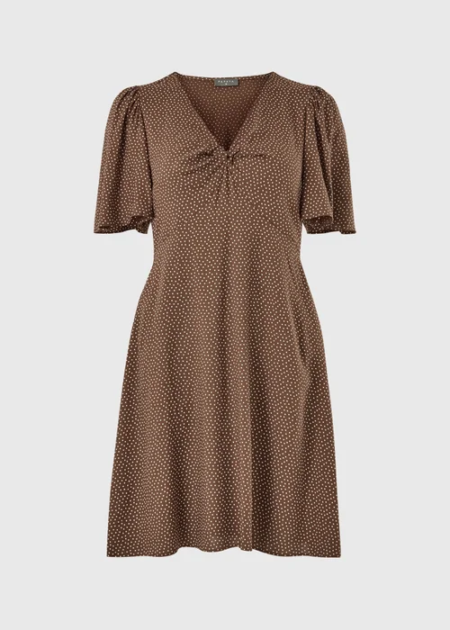 Chocolate Brown Spot Print Mini Tea Dress - Size 8 Image 4