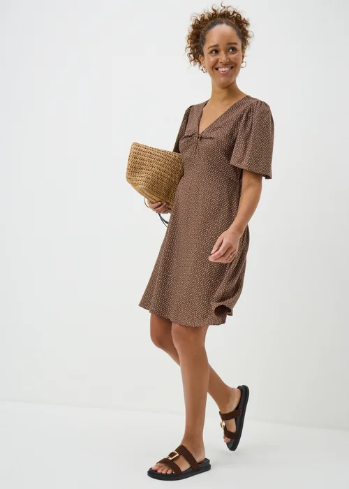 Chocolate Brown Spot Print Mini Tea Dress - Size 8 Image 1