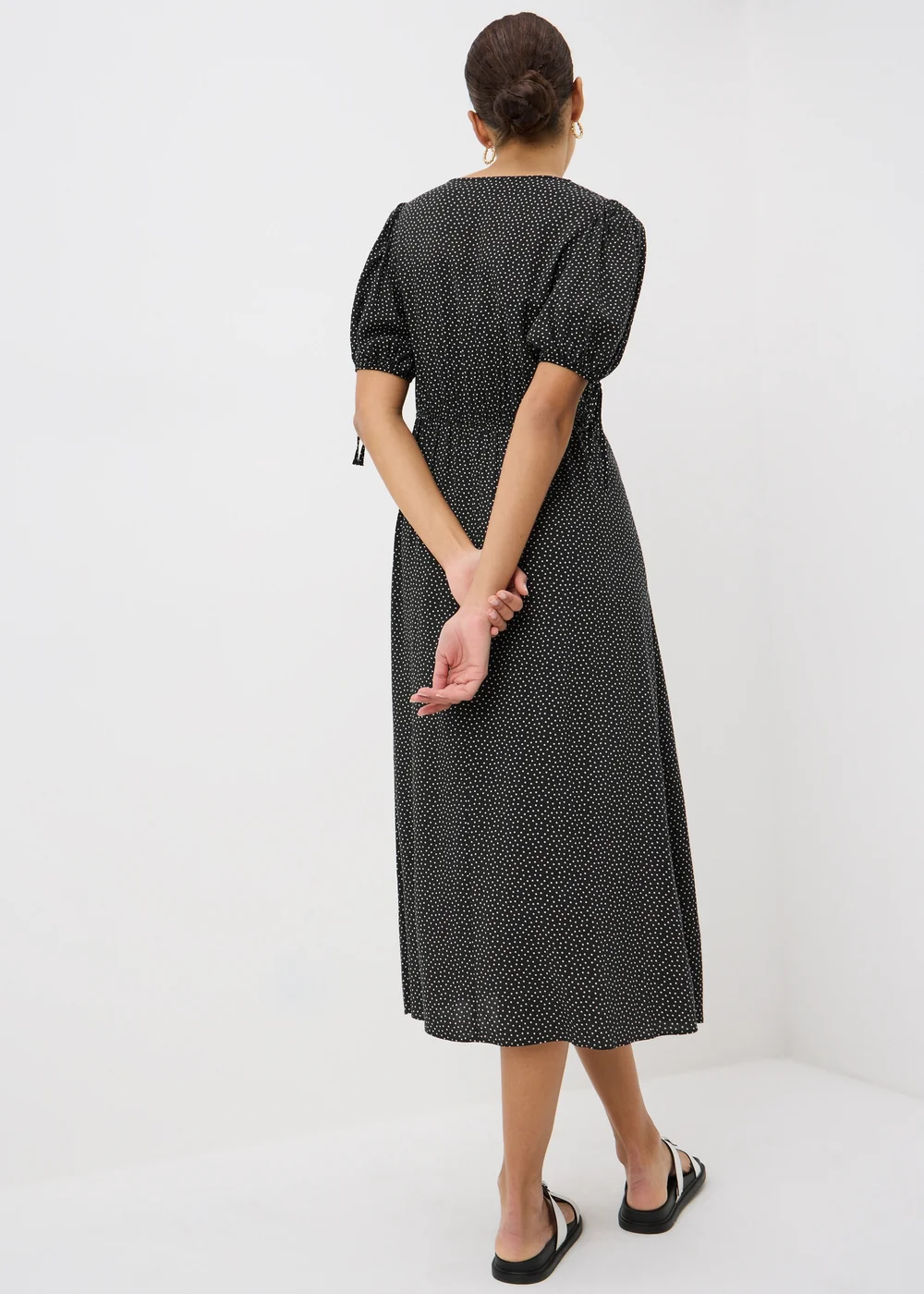 Black Spot Print Midi Tea Dress - Size 8 Image 2