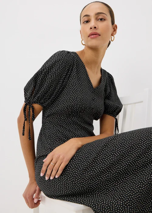 Black Spot Print Midi Tea Dress - Size 8 Image 3