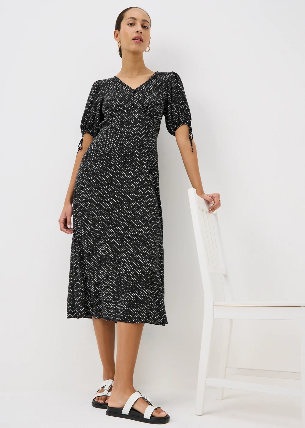 Black Spot Print Midi Tea Dress - Size 8 Image 1