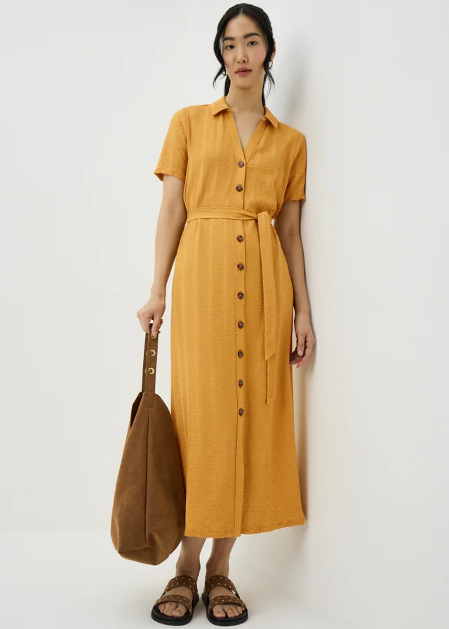 Yellow Textured Midaxi Shirt Dress